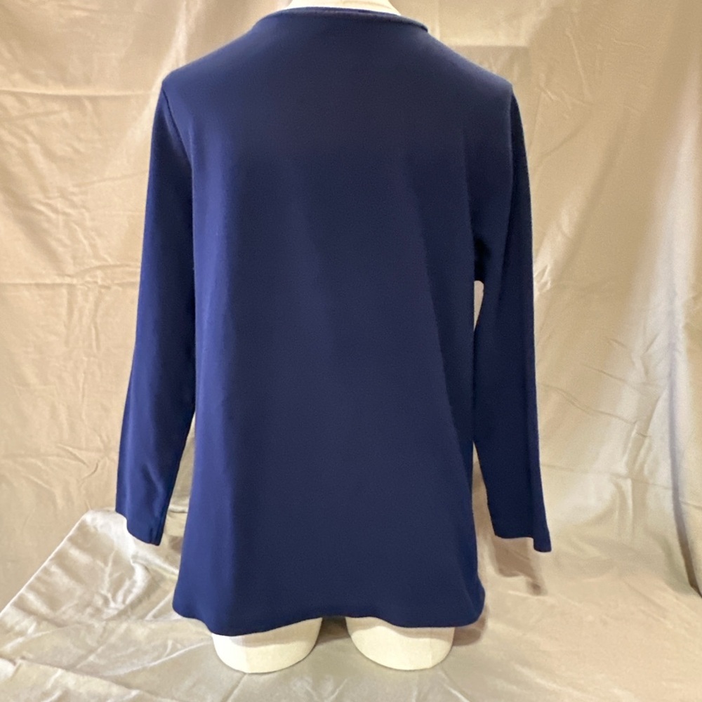 Kim Rogers Navy Blue Pumpkin Petite 3/4 Sleeve Crew Neck Graphic blouse (4036) - Picture 4 of 8